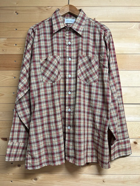 メンズヴィンテージ シャツ【Gino Fabrini Fashion】チェック ベージュ レッド