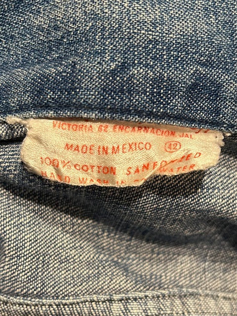 メンズヴィンテージ シャツ【メキシコ】デニムシャツ 刺しゅう ブルー