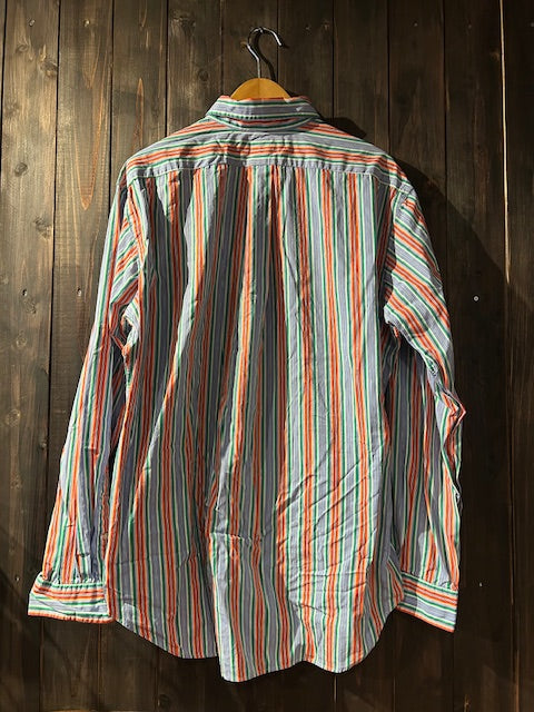 メンズヴィンテージ シャツ【Ralph Lauren】ストライプ ブルー オレンジ グリーン