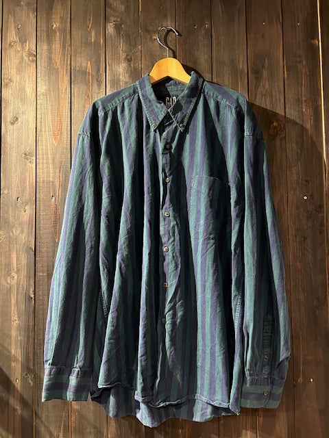 メンズヴィンテージ シャツ【GAP】ストライプ ネイビー グリーン