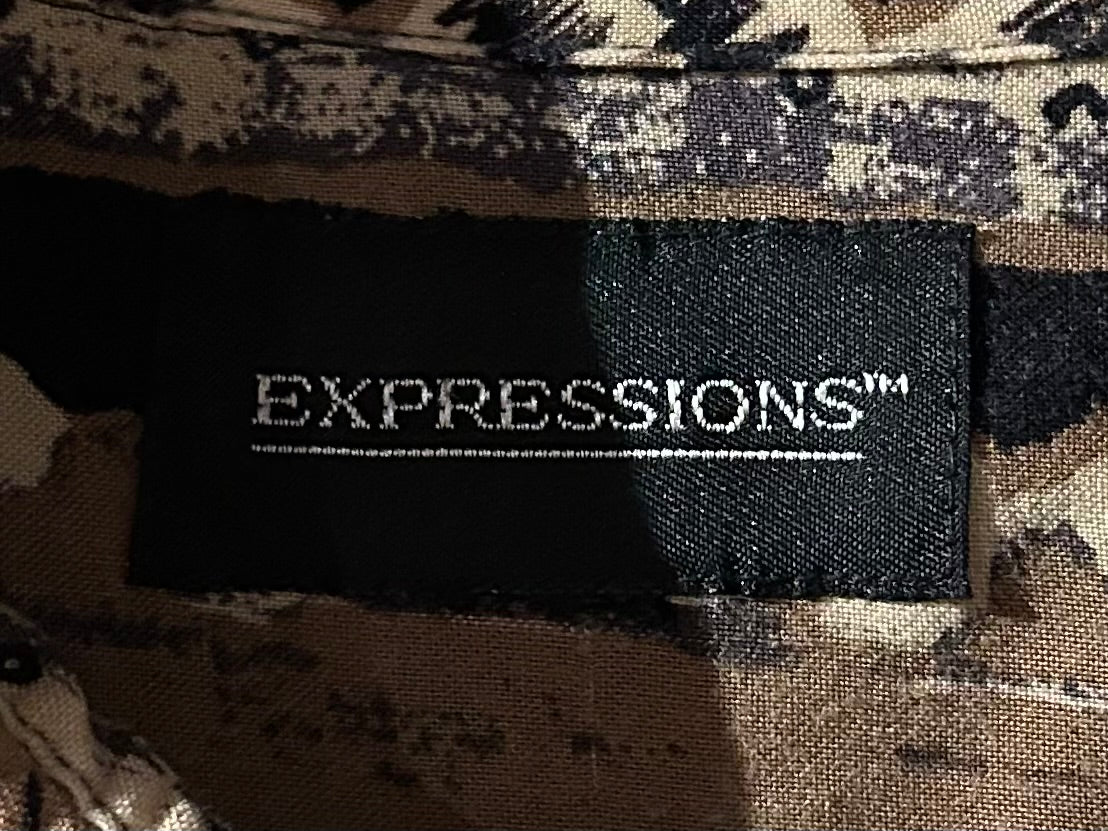 メンズヴィンテージ アロハシャツ 【EXPRESSIONS】幾何学模様 ブラウン