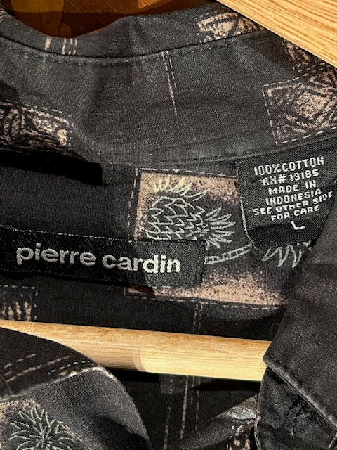 メンズヴィンテージ アロハシャツ 【pierre cardin】ヤシ パイナップル ブラック