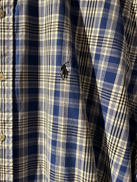 メンズヴィンテージ アロハシャツ 【RALPH LAUREN】チェック ブルー