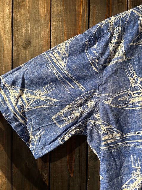 メンズヴィンテージ アロハシャツ 【BLUE WATER WEAR】ヨット ブルー