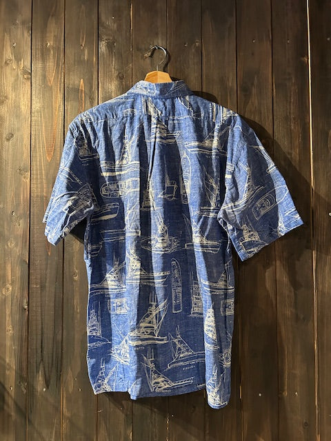 メンズヴィンテージ アロハシャツ 【BLUE WATER WEAR】ヨット ブルー