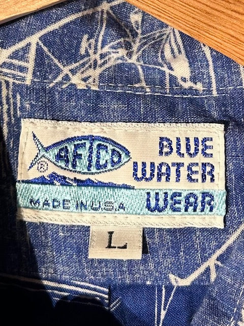 メンズヴィンテージ アロハシャツ 【BLUE WATER WEAR】ヨット ブルー