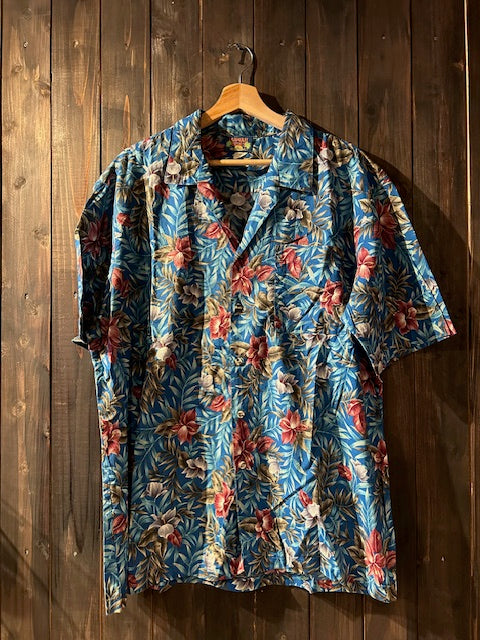 メンズヴィンテージ アロハシャツ 【HAWAII BLUES】ハイビスカス ブルー