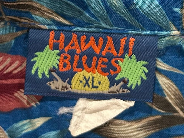 メンズヴィンテージ アロハシャツ 【HAWAII BLUES】ハイビスカス ブルー