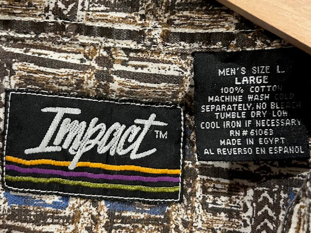 メンズヴィンテージ アロハシャツ 【Impact】総柄 ブラウン