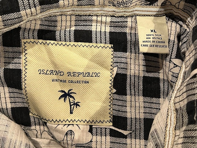 メンズヴィンテージ アロハシャツ 【ISLAND REPUBLIC】チェック ブラック ホワイト