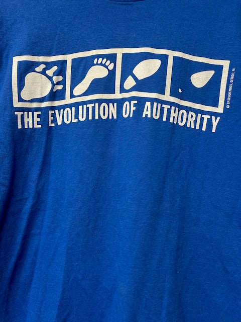 メンズヴィンテージ　Tシャツ　　【Fruit of the loom】　足跡　グラフィック　ブルー