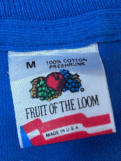 メンズヴィンテージ　Tシャツ　　【Fruit of the loom】　足跡　グラフィック　ブルー