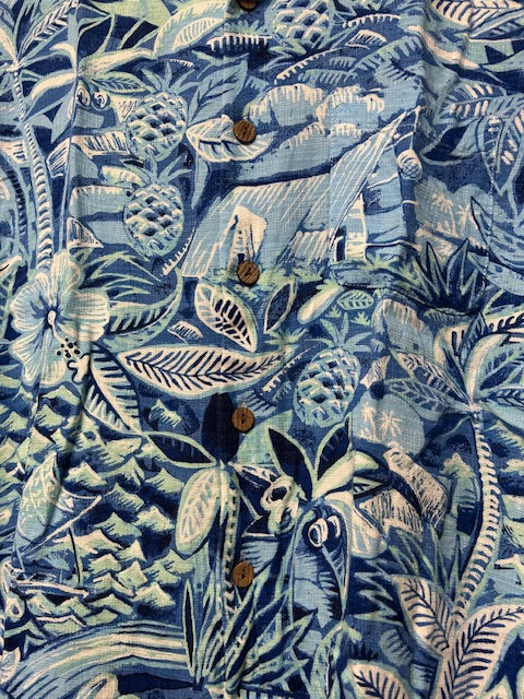 メンズヴィンテージ　アロハシャツ　【Caribbean】ボタニカル ブルー