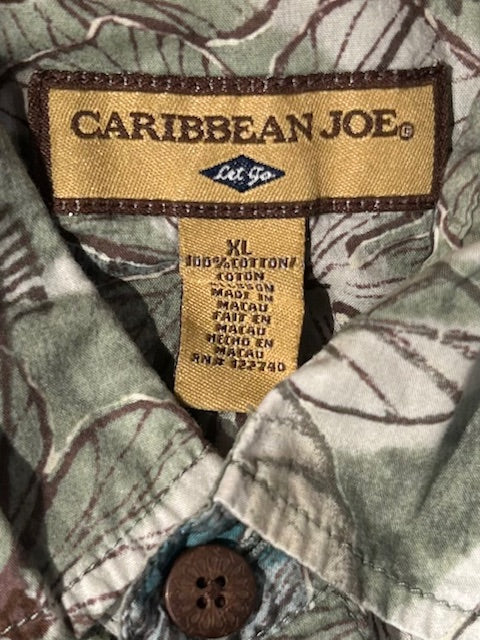 メンズヴィンテージ　アロハシャツ　【CARIBBEAN JOE】　ハイビスカス　グリーン
