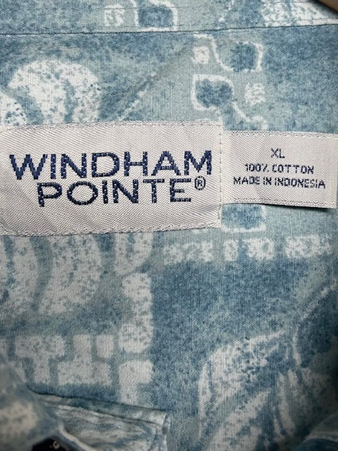 メンズヴィンテージ　アロハシャツ【WINDHAM POINTE】総柄　ブルー
