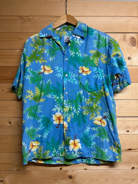メンズヴィンテージ　アロハシャツ【Hilo Hattie】ボタニカル柄　ブルー