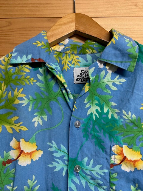 メンズヴィンテージ　アロハシャツ【Hilo Hattie】ボタニカル柄　ブルー