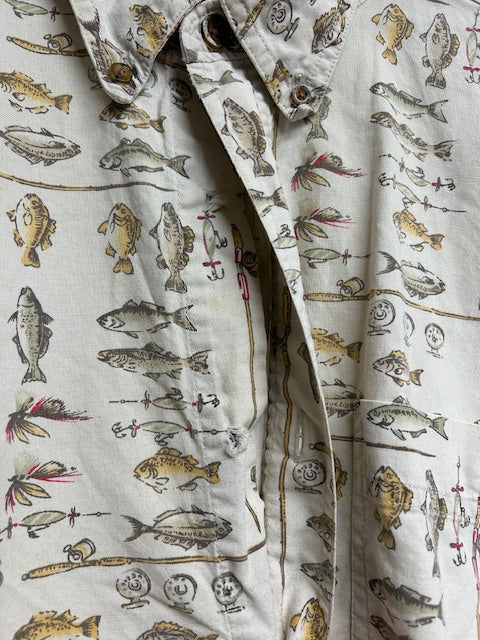 メンズヴィンテージ　アロハシャツ　【WOOLRICH】 魚　ベージュ
