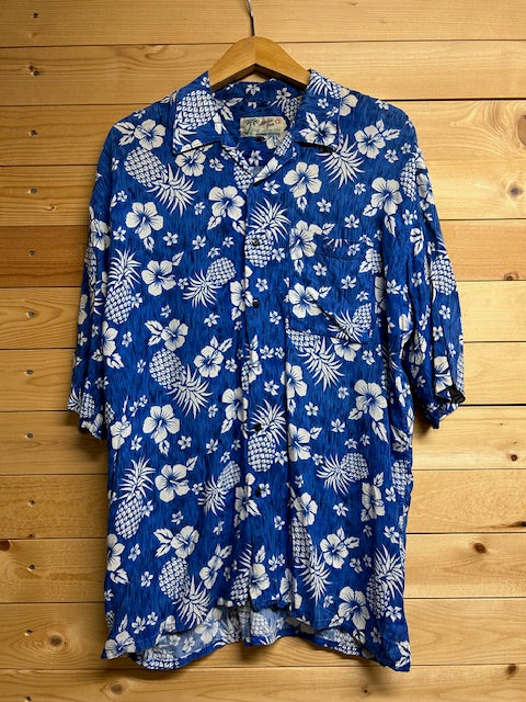 メンズヴィンテージ　アロハシャツ【Aloha Joe】ハイビスカス柄　ブルー