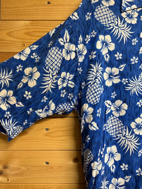 メンズヴィンテージ　アロハシャツ【Aloha Joe】ハイビスカス柄　ブルー