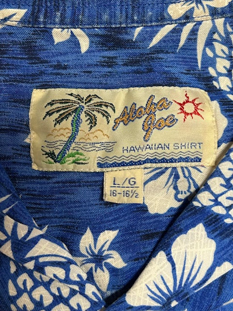 メンズヴィンテージ　アロハシャツ【Aloha Joe】ハイビスカス柄　ブルー