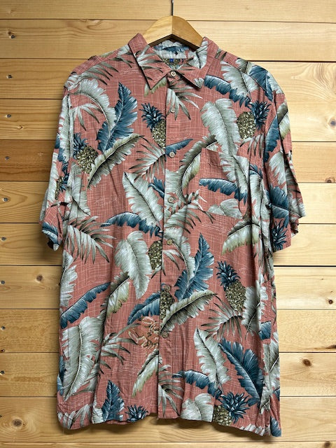 メンズヴィンテージ　アロハシャツ【Batik Bay】リーフ　ピンク