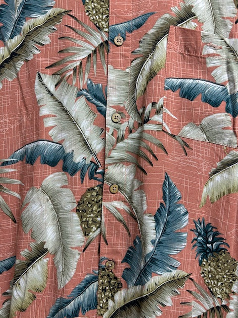 メンズヴィンテージ　アロハシャツ【Batik Bay】リーフ　ピンク