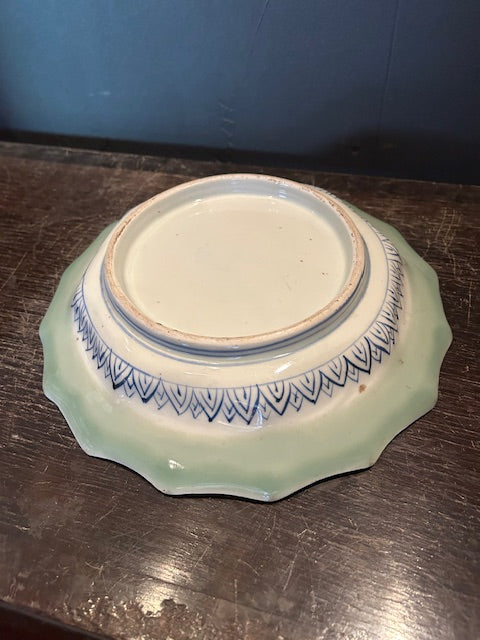 伊万里　青磁輪花皿　鳳凰
