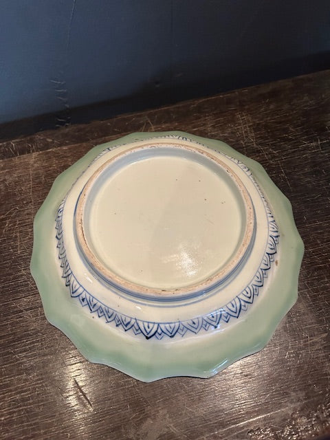 伊万里　青磁輪花皿　鳳凰