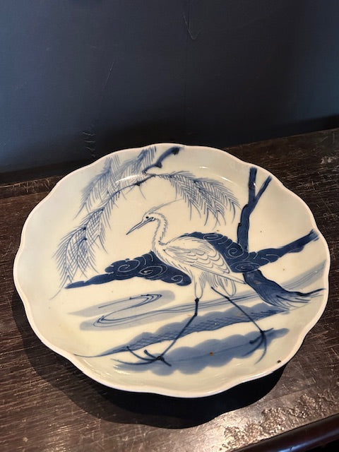 伊万里　染付　鷲文　輪花皿