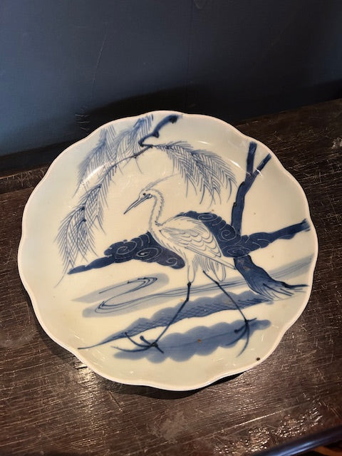 伊万里　染付　鷲文　輪花皿