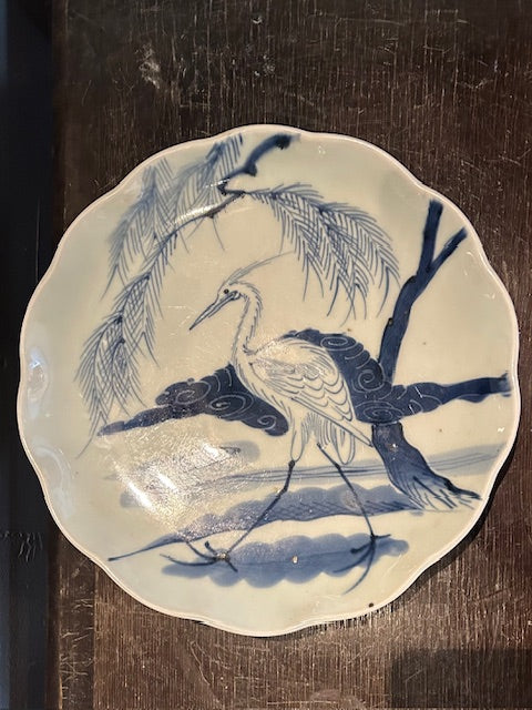 伊万里　染付　鷲文　輪花皿