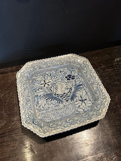 伊万里　染付鳳凰文角皿