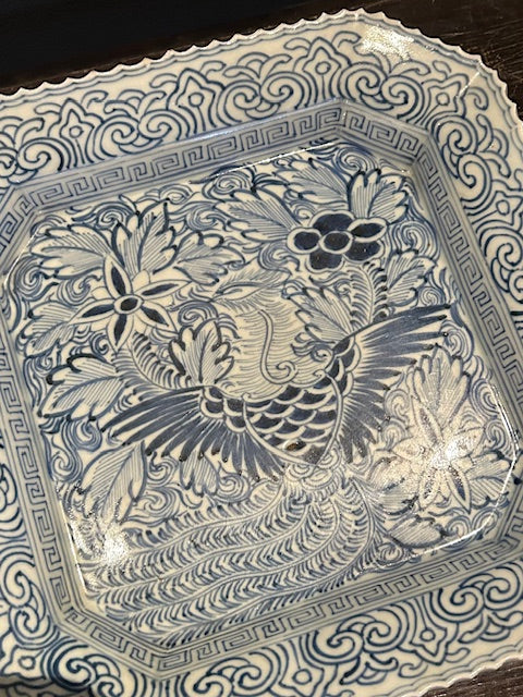 伊万里　染付鳳凰文角皿