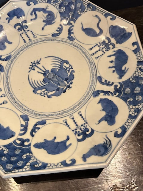 伊万里　十二支　八角大皿