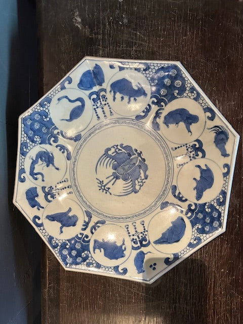 伊万里　十二支　八角大皿