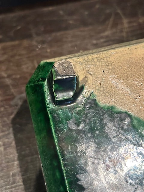 農楽焼　蓋付　織部角鉢　