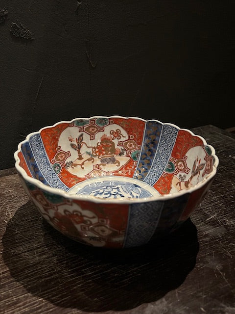 伊万里　菊型錦手　丼鉢