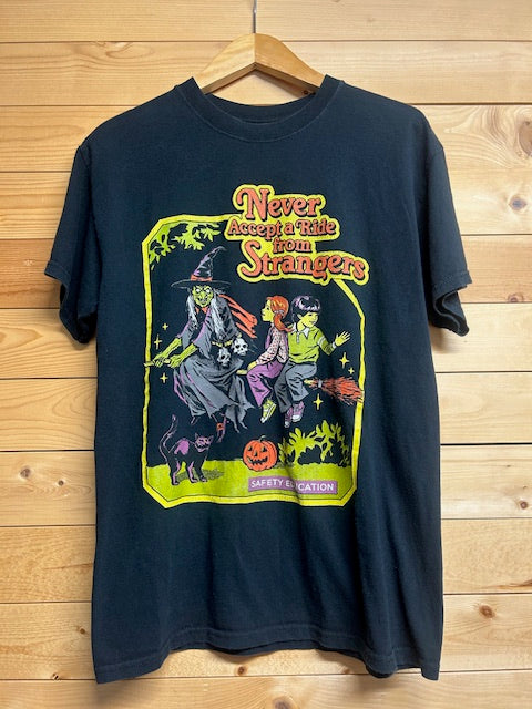 メンズヴィンテージ　Tシャツ 【ハロウィングラフィック / Never Accept a Ride from Strangers】ブラック