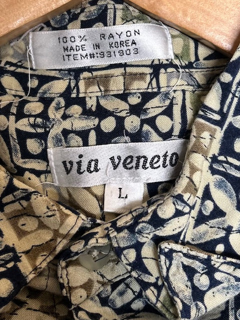 メンズヴィンテージ　アロハシャツ【via veneto】 幾何学模様 グリーン