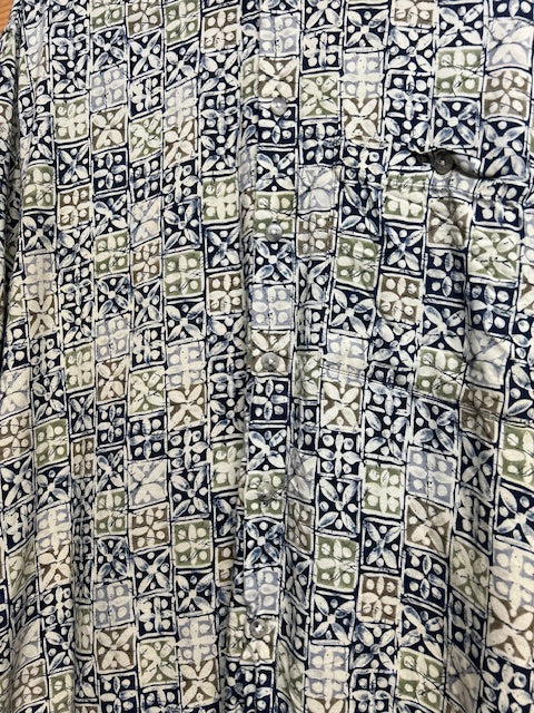 メンズヴィンテージ　アロハシャツ【via veneto】 幾何学模様 グリーン