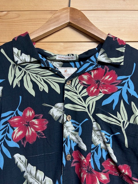 メンズヴィンテージ　アロハシャツ【Paradise Collection】 ハイビスカス ブラック
