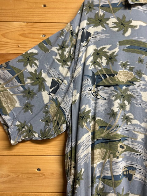 メンズヴィンテージ　アロハシャツ【Original Island Sport】ビーチ ブルー