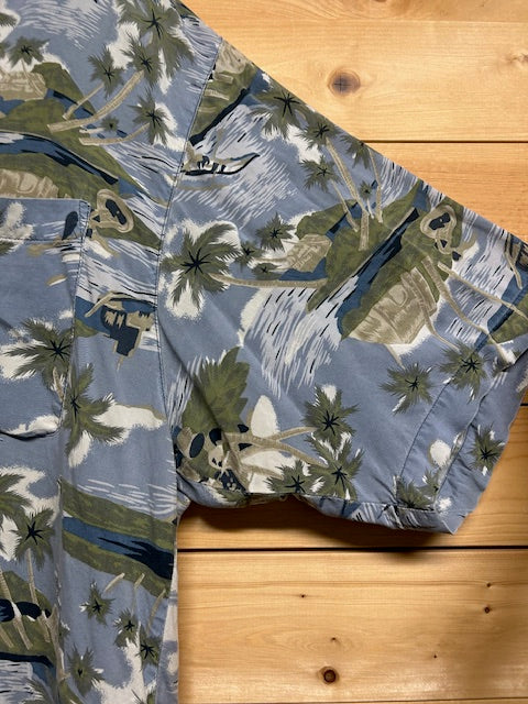 メンズヴィンテージ　アロハシャツ【Original Island Sport】ビーチ ブルー