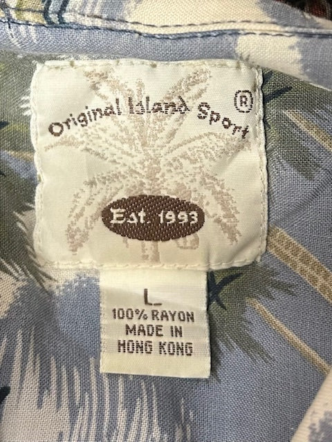 メンズヴィンテージ　アロハシャツ【Original Island Sport】ビーチ ブルー