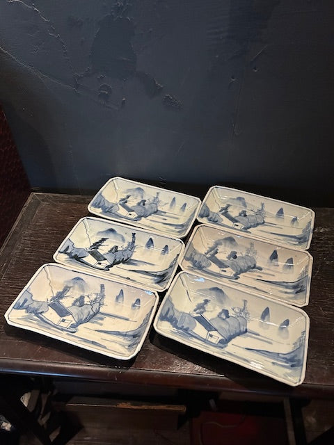 伊万里 染付山水文長皿