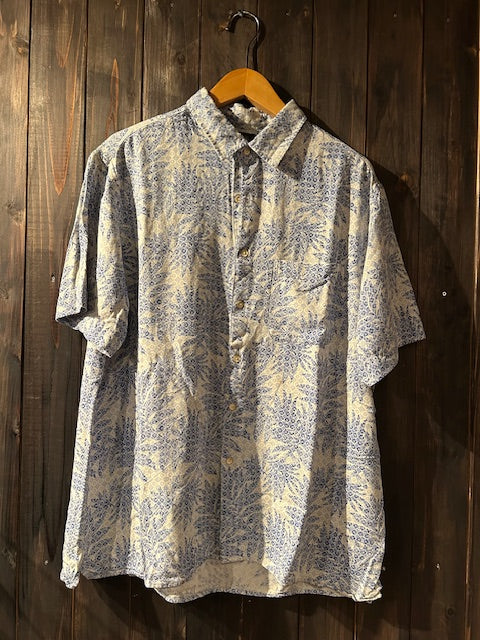 メンズヴィンテージ アロハシャツ 【Tasso Elba】ハイビスカス ブルー