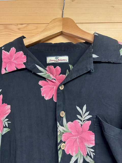 メンズヴィンテージ アロハシャツ 【Tommy bahama】ハイビスカス ブラック
