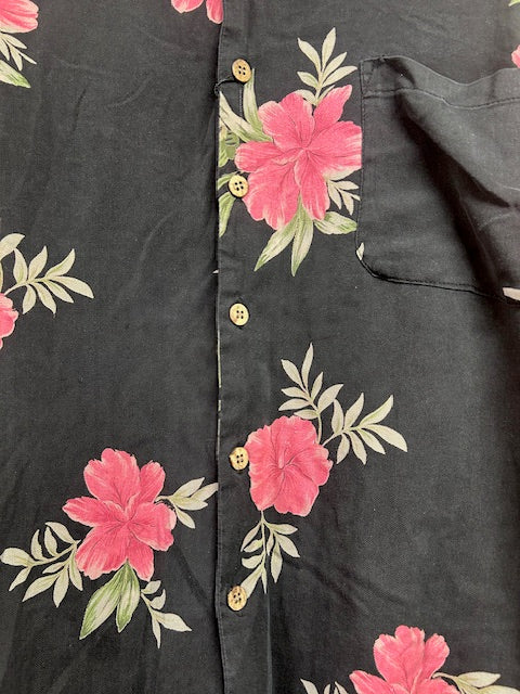 メンズヴィンテージ アロハシャツ 【Tommy bahama】ハイビスカス ブラック