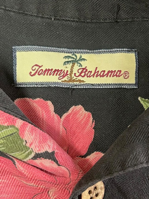 メンズヴィンテージ アロハシャツ 【Tommy bahama】ハイビスカス ブラック